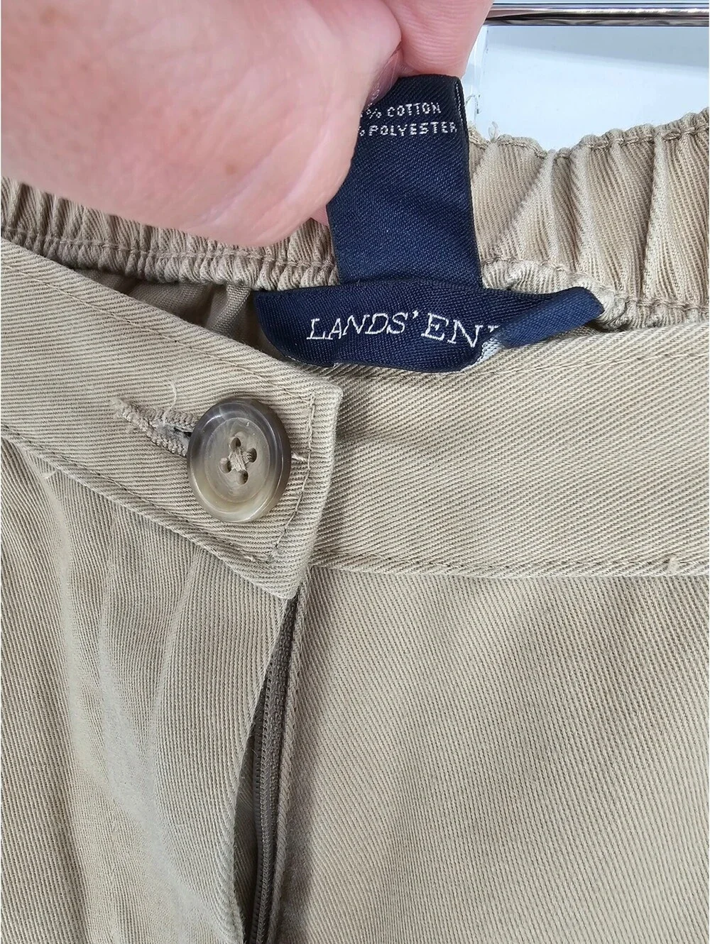 Lands End Womens Sz 16P Dress Pants Beige Khaki Straight Leg Fit 3
